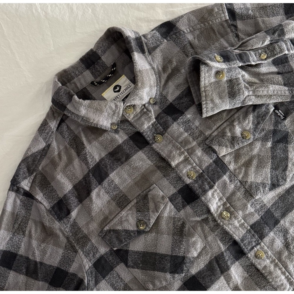 Fayettechill Mens Size XL Gray‎ & Black Plaid Button Down Flannel Shirt
